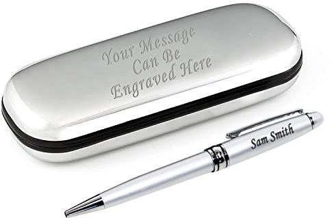 Paul Clover Personalised Engraved Pen and Engraved Classy Chrome Case - Personalised Gifts for Anniversary, Christmas, Gifts For Men and Women - Enter Your Custom Text (Pearl)