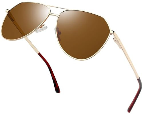 Joopin High Protection Sunglasses Polarised, UV Protection Metal Frame Double Bridge Aviation Sunglasses Mens Women Sun Shades for Driving (Brown)