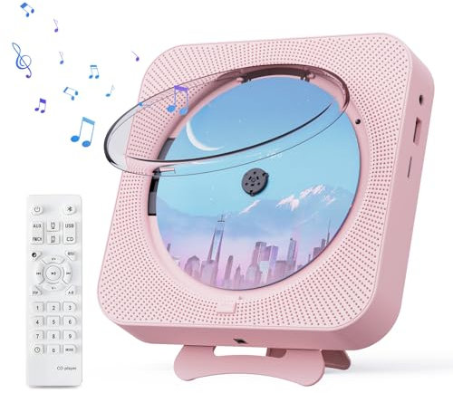 MICOCIOUS Portable CD Player with Bluetooth Desktop CD Player for Home CD Music Players with Remote Control,Timer,Built-in Dual Speakers with LED Display Home Audio Boombox FM Radio (Pink)
