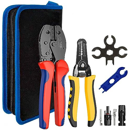 Ralertreik Kit de Crimpadora para Panel Solar MC4 y Alicates Pelacables para Cables PV 2.5 4.0 6.0 mm² Juego de Herramientas de Engarzado de Terminales y Conectores para Panel Sistema Fotovoltaico