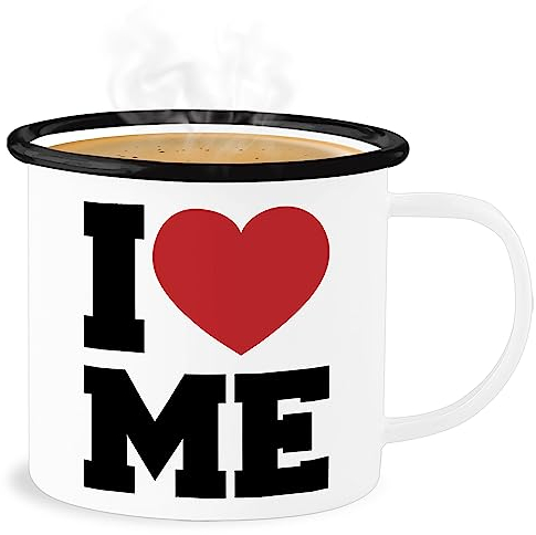 Emaille Becher Blechbecher - Statement - I love me - Selbstverliebt | Narzissmus | Ich liebe mich | Love myself - 300 ml - Weiß Schwarz - statements like tasse frohes neues jahr l blechtasse