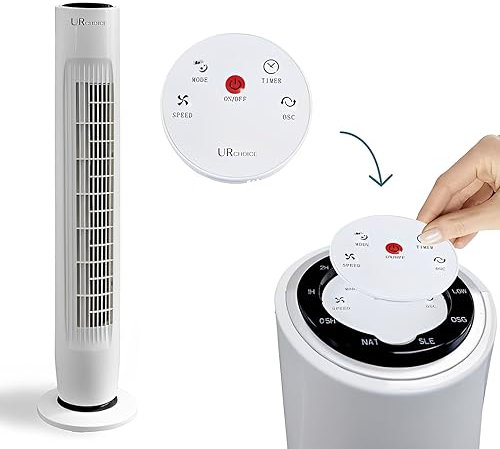 UR CHOICE Slimline Tower Fan 31'' | Quiet Cooling Fan with Remote Control, 3-Speed, 2 Modes, 7-Hour Timer & Oscillation | Portable Standing Floor Fan for Bedroom, Home-Office | Energy-Efficient, White