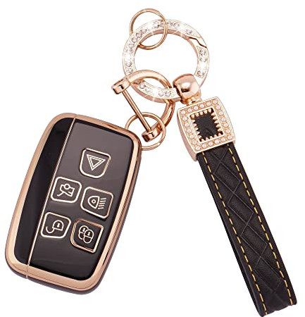 EKALA Coque de clé pour Land Rover - 5 boutons - En TPU souple - Avec porte-clés en cuir - Pour Land Rover LR4 Range Rover Sport Evoque Jaguar XF XJ XJL F-pace (BP-Rov)