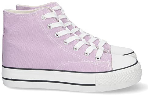 shoes&blues.es 73845-Zapatilla Abotinada para Mujer, Comoda, Estilo Bamba, con Estampado de Colores, y Cierre de Cordones, Primavera Verano 2023. Talla 41 Lila