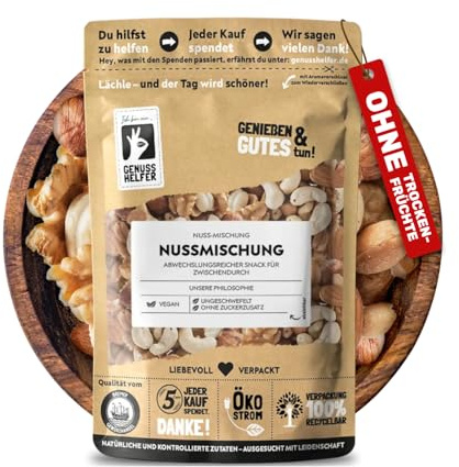Bremer Gewürzhandel Nussmischung aus Cashewkernen, Walnüssen, Erdnüssen, Mandeln & Haselnüssen, ungesalzen - Nussmix, Studentenfutter Großpackung, Nüsse ohne salz, Studentenfutter ohne Rosinen, 600g