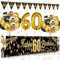 60 Geburtstag Dekoration Mann Frau, Schwarzes Gold 60. Geburtstags Deko, Happy 60th Birthday Banner, Zahl 60 Luftballons, Schwarzes Gold Konfetti Luftballons, Feuerwerk Dreieckiges Flaggenbanner