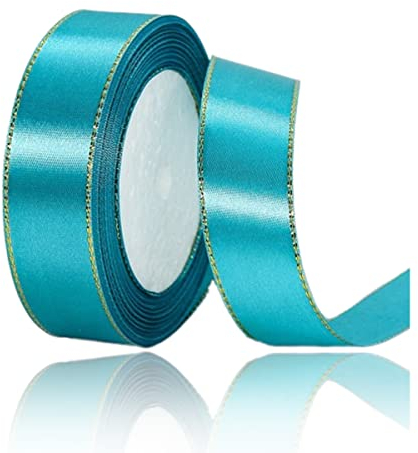 Geschenkband Türkis Blau 20mm Breit, 23 Meters Goldränder Satinband Türkis Blau Geschenkbänder Stoff Schleifenband Dekoband zum Geschenkverpackung, Bastelarbeiten, Geburtstag und Hochzeitsdekoration