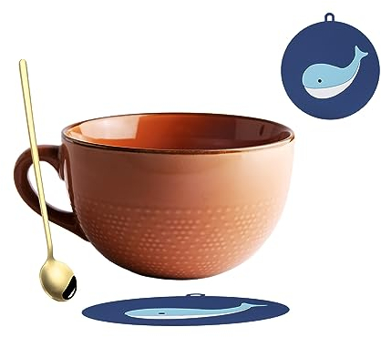 hengshukeji 700 ml große Kaffeetasse, Keramik-Kaffeetasse, Teetassen für Büro und Zuhause, Geburtstagsgeschenk, spülmaschinen- und mikrowellenfest (Rötlich orange)