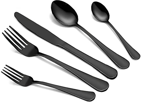 TANTOMI Besteck Set,30-teilig Bestecks für 6 Personen,besteck set 6 personen,Besteckset inkl. Messer, Gabel,Löffel,Besteck Edelstahl Besteck Schwarz.