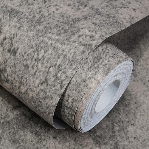 WADILE Brown Gray Concrete Wallpaper 15.7 in * 354 in, Cement Contact Paper 3D Matte Textured, Wall Paper Pull and Stick Self-Adhesive & Removable