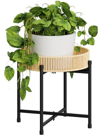 Bamworld Étagère ronde pour plantes en rotin tressé à la main, table basse pour petits espaces, support de fleurs élégant pour terrasse, balcon