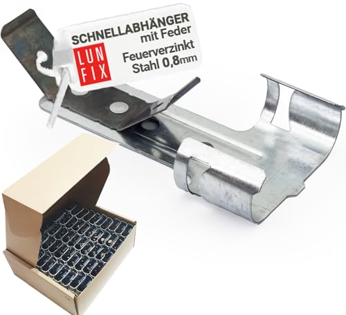 100 Stück Schnellabhänger mit Feder | Für Deckenprofile CD 60/27 | Feuerverzinkt | Stahl 0,8 mm | Höhenverstellbar | Trockenbau | Deckenabhänger |Ankerabhänger