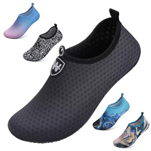 WateLves Badeschuhe Herren Damen Wasserschuhe Strandschuhe Schwimmschuhe Aquaschuhe Schnell Trocknend Barfußschuhe Breathable Surfschuhe Unisex Beach Pool Yoga(Schneeflocken Grau 40/41)