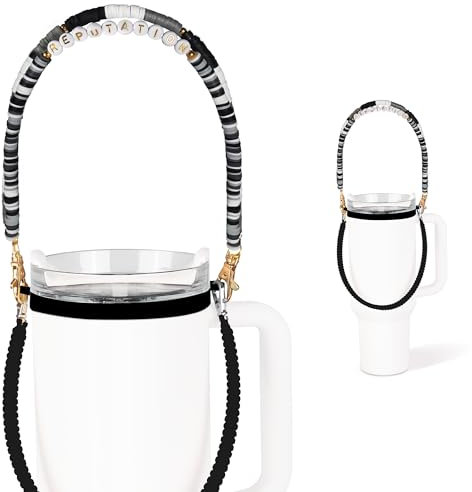 Black Gray Stanley Cup Holder with Strap, Silicon Water Bottle Handle, Carrier, Lanyard, Holder with Strap, Reputation Beads Stanley Handle, Tumbler Suitable Stanley Cup Accessories 8-40oz