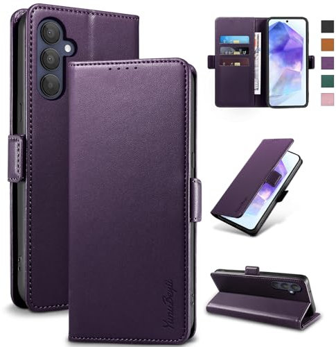 Yunubeyii Hülle für Samsung Galaxy A55 5G - [RFID Blocker] Handyhülle Luxus PU Leder Kartenhülle Magnetverschluss Klapphülle mit Ständer,Stoßsicher Schutzhülle,Lila