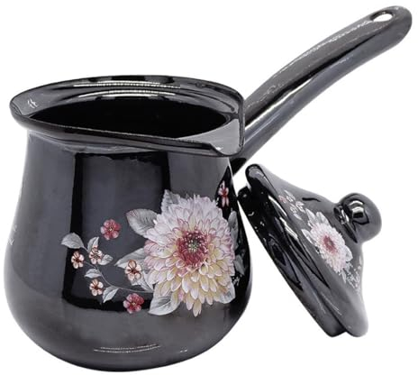 JMAHM Enamel Coffee Pot Cezve Teapot Water Pot with Beak and Lid (Black, 680ml)
