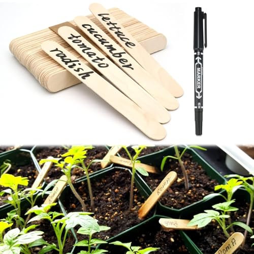 Etichette Di Piante in Legno, Etichette per Piante in Bambù 100 Pezzi Con Penna, Etichette in Legno, 15cm Bastoncini Di Legno Naturale, Targhetta per Piante in Bambù, Etichette per Piante in Legno