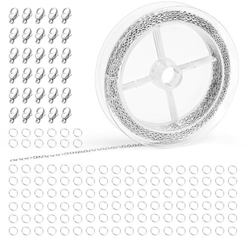 Gliederkette Meterware 10M Kette Meterware Gliederkette Silber DIY Chain Ketten zum Basteln Gliederkette Schmuckkette Gliederkette Meterware mit Karabinerverschlüssen und Biegeringen für DIY Halskette