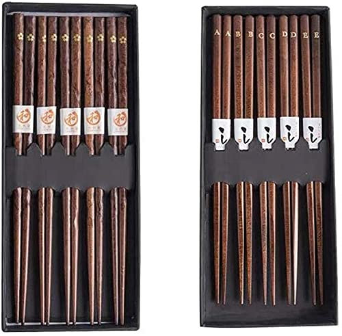LXYAYY Palillos de Madera Maciza de Alta Gama con Punta de Estilo japonés, 10 Pares, Letras Doradas de Personalidad Creativa, Palillos de Flor de Cerezo(Color:B)