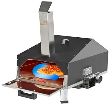 CYBER Serie Forno per Pizza Auto-Rotante a 360°, Forno per Pizza a Pellet di Legna da Esterno con Pietra per Pizza da 12”, Griglia Portatile per Feste in Cortile, Campeggio e Picnic, Nero