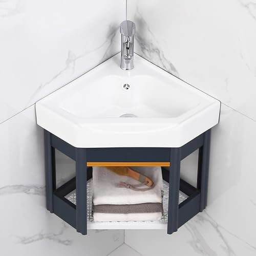 Petit Évier d'angle Mural, Meuble-lavabo De Salle De Bain Moderne avec Rangement, Facile À Installer, Conception D'ensemble D'armoire Murale (White 42CM)