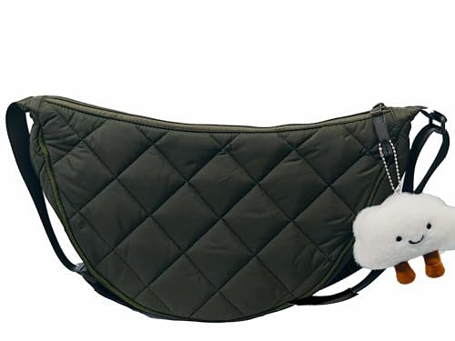 KZXCVS Crossbody Bag Damen,Halbmond Crossbody Gross Puffer Bag Moon Bag Stepptasche Grün 40 cm x 21 cm x 12 cm