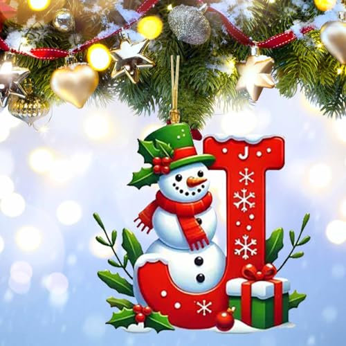26 Letters Christmas Tree Decorations Sale, Personalized Snowman Snowflakes Boxes Letters Christmas Bauble, Cute A to Z Alphabet Christmas Ornament, Christmas Decorations Clearance (J)