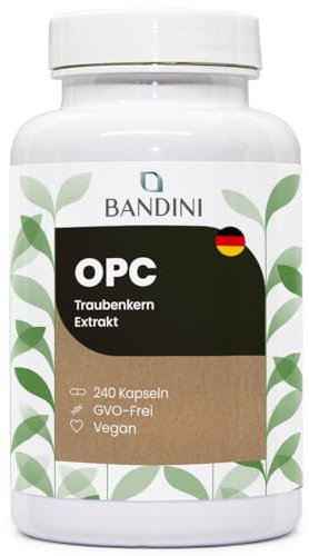 Bandini® OPC Traubenkernextrakt 240 Kapseln | 1076mg je Dosis | Höchster Gehalt nach HPLC, 95% je Kapsel | 1052mg Extrakt aus italienischen Weintrauben mit 999,4mg OPC + 24mg Vit C | 4 Monate Vorrat