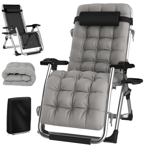 Hengriacly Liegestuhl Klappbar Sonnenliege, Gartenliege Relaxliege für Mittagspause Belastbar 160kg Verstellbar RüCkenlehne Gartenstuhl Ergonomisch und Atmungsaktiv mit Abdeckung (Silbrig, 65 cm)