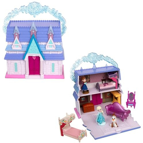 DISNEY STORE Offizielles Frozen Castle Micro Spielset, Mikrospielzeug-Set enthält Elsa, Anna & Olaf Mikrofiguren, Reisespielzeug Tragbares Spielset mit Griff, Reisespielzeug mit
