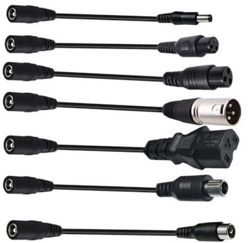 Electric Bikes Balance Bikes Scooter Charger Adapter Cable Set, 15cm, 7-in-1 DC Connector Kit with 5.5mm x 2.1mm Female to 5.5mm x 2.5mm/8.0mm x 1.6mm/XLR Male/M12/M16/RCA/3 Prong Plug Male Adapters
