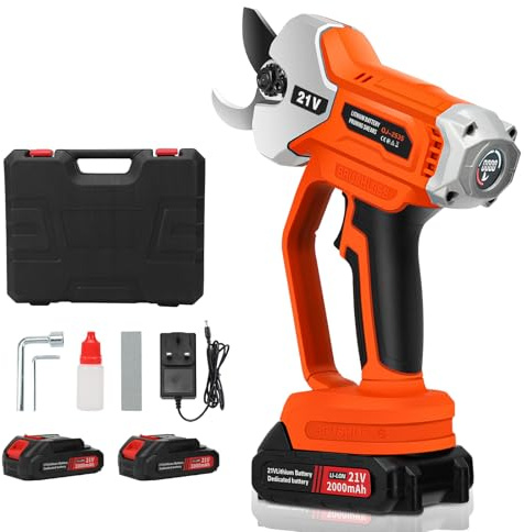 Electric Pruning Shears with 2Pcs 2.0Ah Batteries, 21V Professional Brushless Secateurs Garden Pruner with 35mm Cutting Diameter and LCD Display, for Gardening Tree Branch