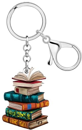 NEWEI Acrylique Vintage Livre Pile Porte-Clés Amoureux des Livres Cadeaux pour Femmes Filles Rat de Bibliothèque Clés de Voiture Porte-Monnaie Accessoires