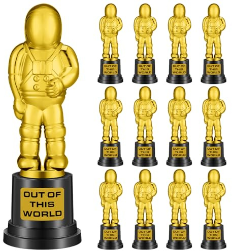 Blulu Gold Astronaut Trophy Bulk Plastic Winner Trophy Award for Space Knowledge Contest Space Theme Birthday Party Competitions Prize