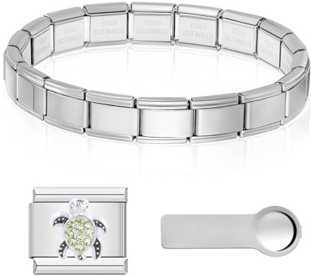 CENCERY 3-in-1-Starterset für italienische Bettelarmbänder, 9 mm Edelstahl-Gliederarmband in Gold mit Anhängern und Werkzeug zum Entfernen, kompatibel mit italienischen Anhängern