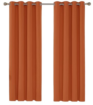 Deconovo Eyelet Curtains, Energy Saving Blackout Curtains, Thermal Insulatde Room Darkening Drapes for Livingroom, W52 x L63 Inch, Orange, 2 Panels