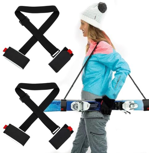SHSMPXOY 2 Pezzi Ski Tracolla Regolabile Ski Straps Cinghia da Sci in Nylon Invernali Cinghie Porta sci e Bastoncini da Spalla Fascette da Sci Cinghies Spallacci per Trasporto sci Cinghies