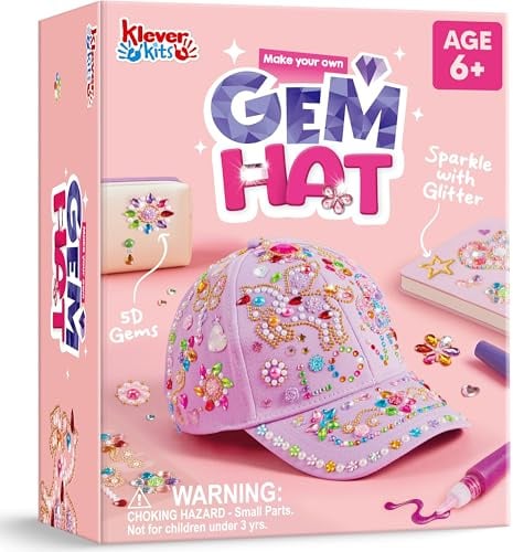 Klever Kits DIY-Bastelset für Baseballkappen für Mädchen,Erstellen Sie Ihre eigene Mütze mit Edelsteinaufklebern,Kunstspielzeug für 4,5,6,7,8,9,10 und 12-jährige Mädchen