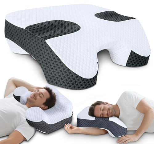 SAHEYER Side Sleeper Pillow with Arm Holes, 2 in 1 Shoulder Relief System for Rotator Cuff Pain, Memory Foam Pillow for Adults with 3 Arm Place Hole - for Side, Back and Stomach, Black