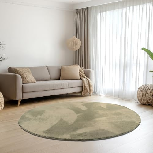 Teppich-Traum Teppich Wohnzimmer Schlafzimmer Kurzflorteppich Hasenfell Kunstfell Optik seidig weich samtig glänzend pflegeleicht einfarbig grün 200 cm rund