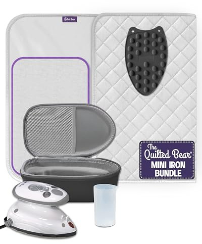 The Quilted Bear Mini Iron, Rest & Ironing Mat - Lightweight Mini Steam Iron with Hard Shell Travel Case, Rest & Ironing Mat - Travel Essentials for Wrinkle Free Clothes & Effortless Quilting (Black)