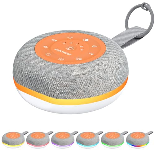 FUNYKICH Máquina Ruido Blanco Bebe Portátil 30 Sonidos,Un clic para dormir | Música Relajante para Dormir con Altavoz Inalámbrico, 7 Colores Luz Nocturna,Temporizador y Memoria, para Hogar Oficina Viaje