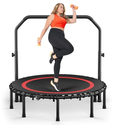COWISH 48'' Foldable Fitness Trampoline with Adjustable Foam Handle - Max Load 200kg, Quick Install Exercise Rebounder for Indoor/Outdoor Cardio Workout, Adults & Kids