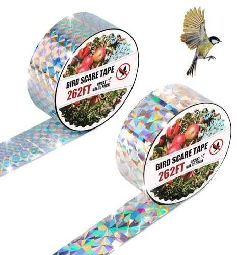 Tutukyle 2 Rolle 80m x 2,4cm Vogelabwehr Band Reflektierend, Vogelschutzband Doppelseitig zur Vogelabwehr, Vogelband Vogelschutz Taubenabwehr für Garten Obstbäume Balkon Bauernhöfe