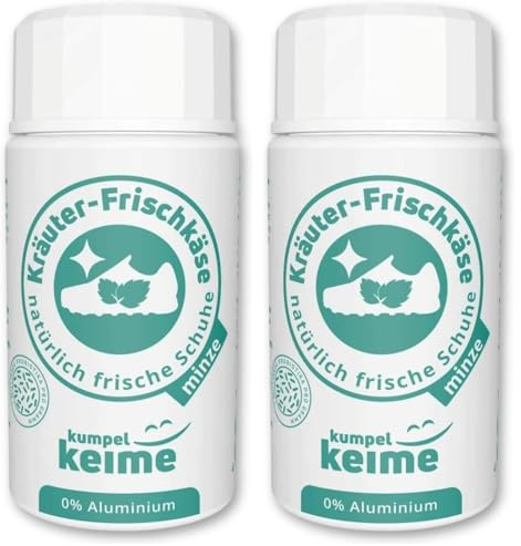 Schuhdeo Kräuter-Frischkäse Minze - Das Mikrobiologische Schuhpuder gegen Fußgeruch - Frische für Arbeitsschuhe, Sicherheitsschuhe, Sportschuhe & mehr - 6 Monate neutrales Schuhklima (Packung mit 2)