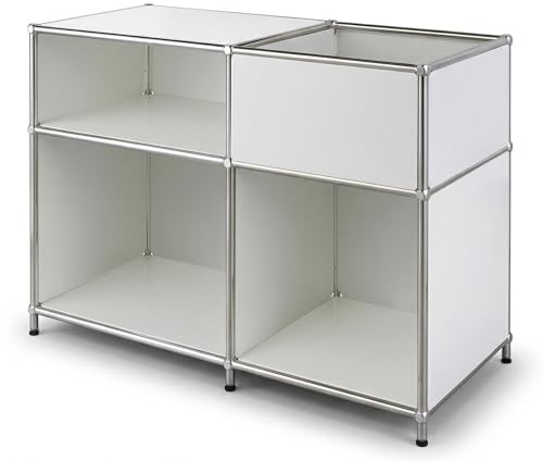 KARAT Regal Weiß - 88x40x65cm - Metallregal mit 3 Ablagen & Stauraumfach - Sideboard & Aufbewahrungsregal - Würfelregal - Concept Epure MK-030