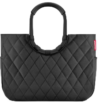 reisenthel loopshopper L frame rhombus black – Stabile Tasche mit praktischen Fächern aus recycelten PET-Flaschen – Charmantes und wasserabweisendes Design