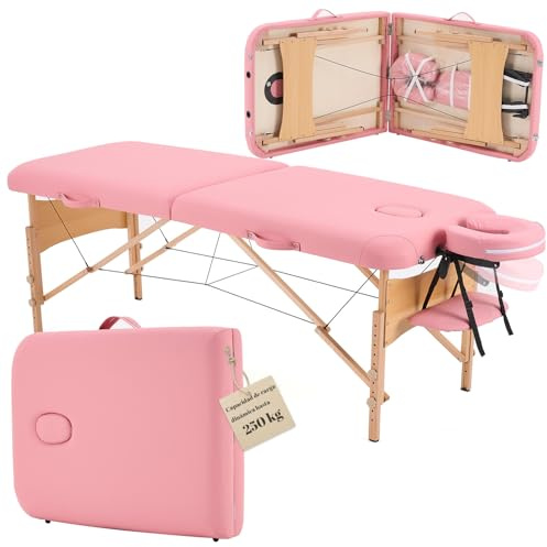 Kidol&Shellder Massageliege 70cm breit, klappbar tragbar, 250kg Tragfähigkeit, 9cm PU Polsterung, Tragetasche, abnehmbare Kopfstütze, Pink