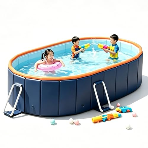 Easnuroz Piscina Pieghevole Piscina Ovale Da 170-348 Cm Pieghevole Per Esterni Fuori Terra Con Vasca Idromassaggio Ideale Per Famiglie E Adulti(170 * 120 * 47cm)