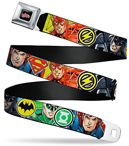 Buckle-Down Herren Sicherheitsgurt Justice League Kids Superhero C/Blaue Posen Logos 2,5 cm Breit 50,8-91,4 cm - - 4 cm Breit-81/132 cm Länge